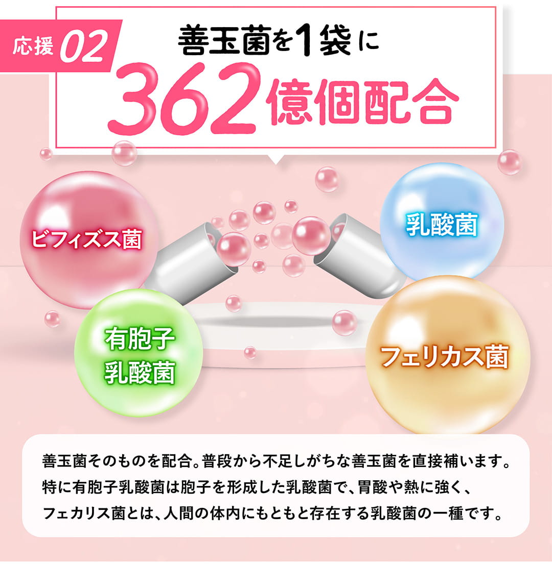 善玉菌を1袋に362億個配合