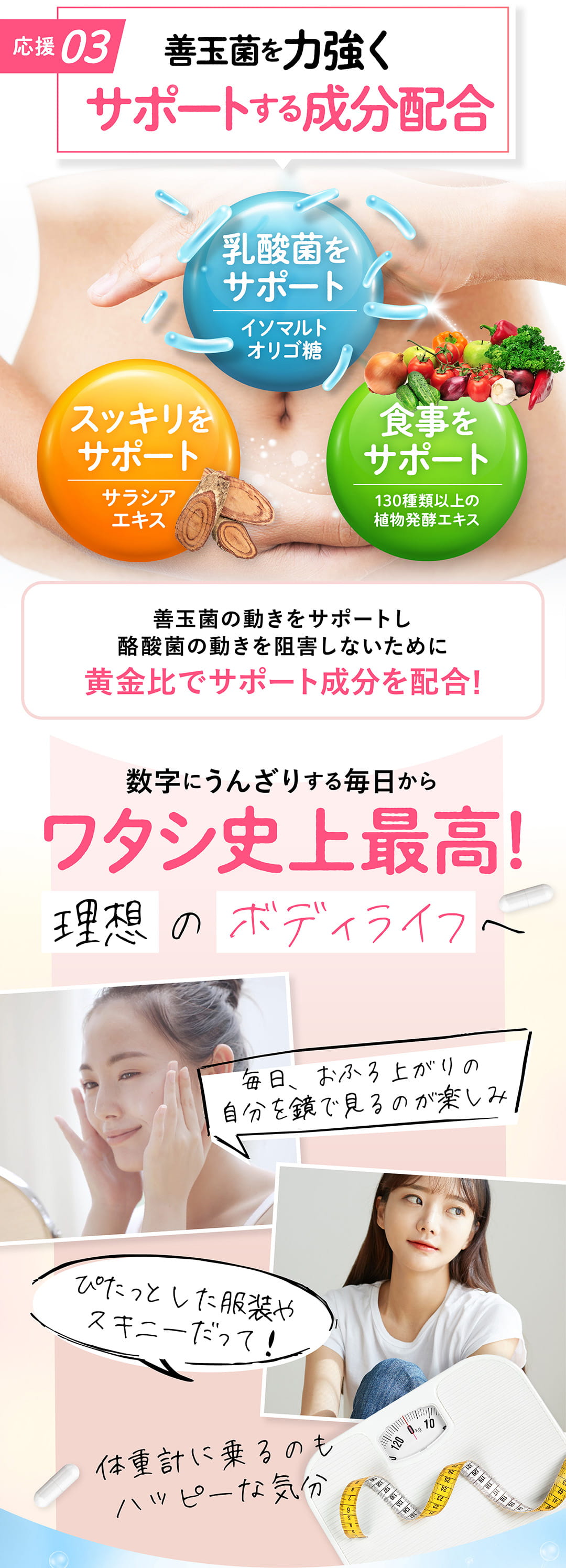 善玉菌を力強くサポートする成分配合